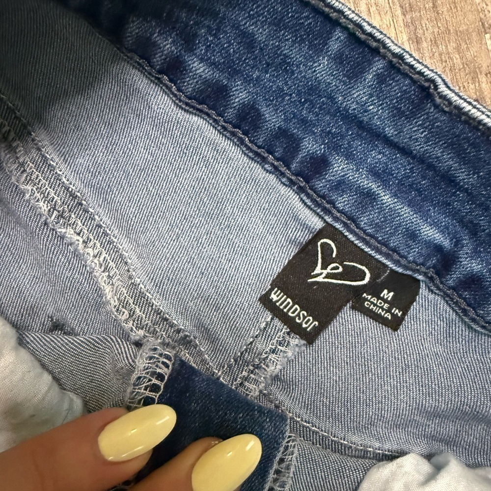 Windsor Blue Jean Shorts with Strap Accents - Picture 2 of 4